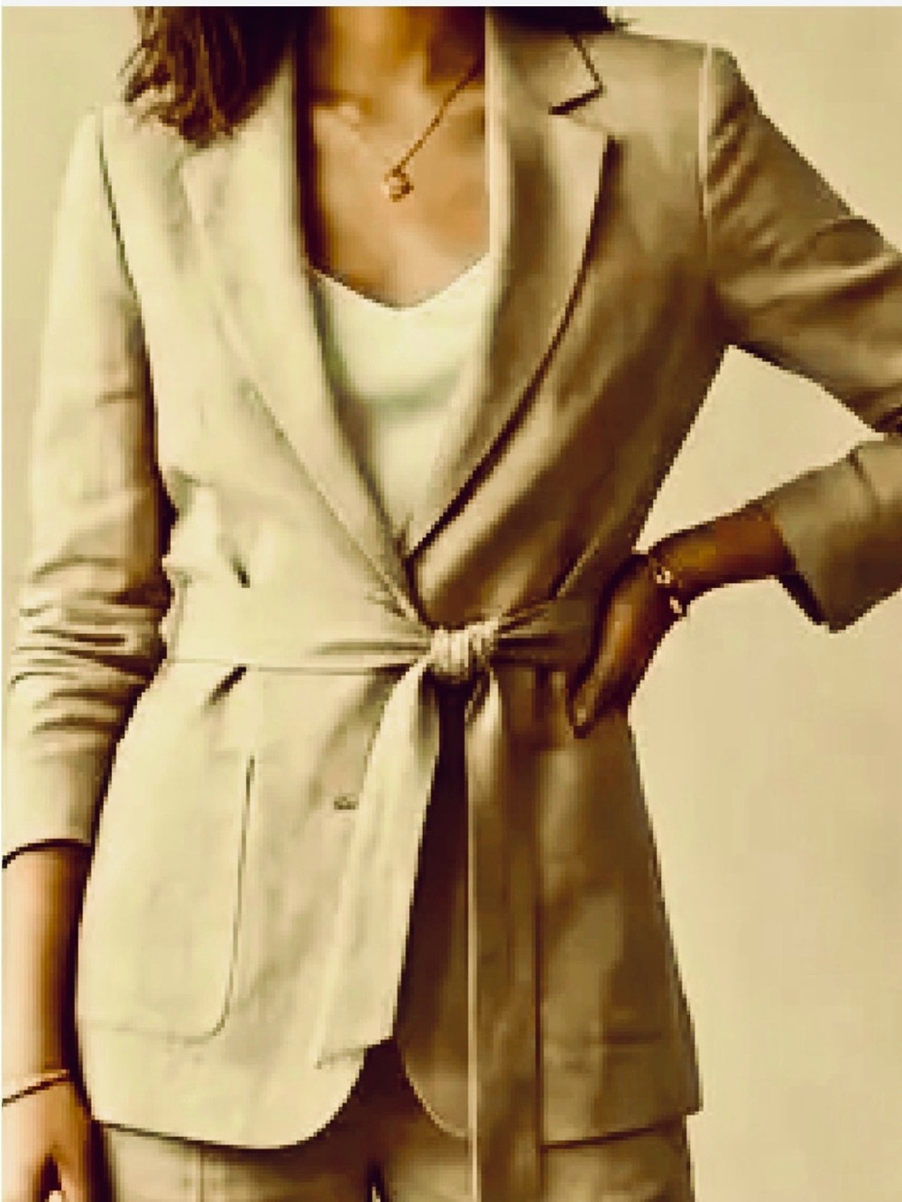 TAHARI 100% Linen belted Blazer SzM Spring Summer Fall Minimalist Classic Career